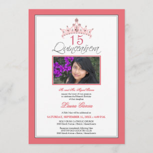 Rosa judisk inbjudan till Tiara Quinceanera (ro)