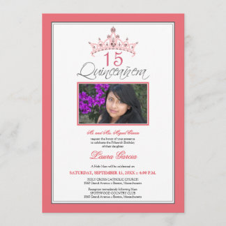 Rosa judisk inbjudan till Tiara Quinceanera (ro)