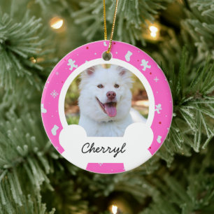 rosa jul Anpassad hundfoto Julgransprydnad Keramik