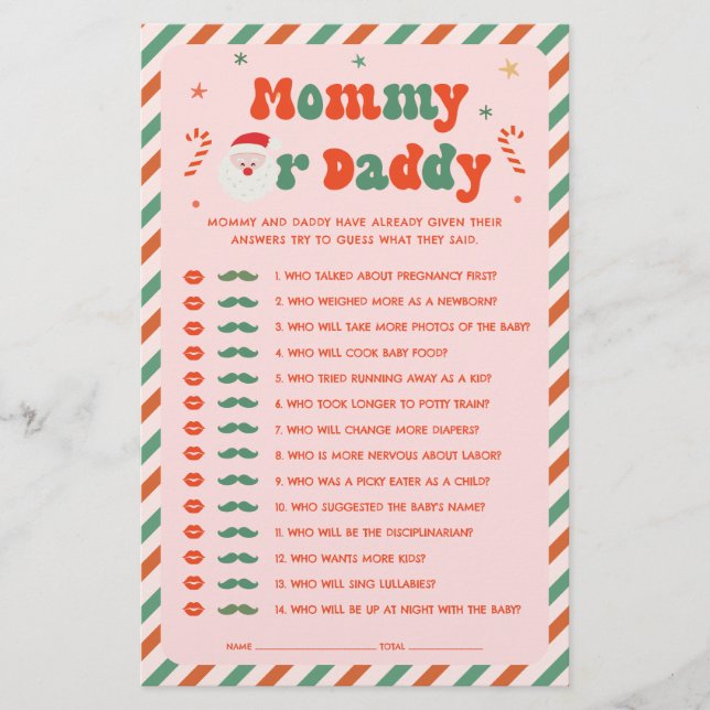 Rosa jul Baby Shower Gissa vem spel (Framsida)