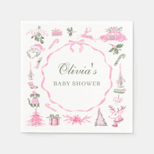 Rosa jul baby shower servetter