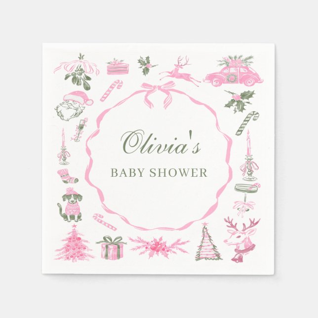 Rosa jul baby shower servetter (Framsidan)