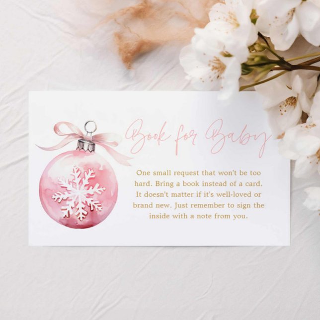 Rosa jul Bokar för Baby Tilläggskort (Winter Girl baby Shower books for baby card)