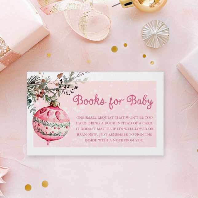 Rosa Jul Bokar för för Baby-inhägnadskort Tilläggskort (Winter Holiday Christmas Baby Shower Books for baby card)