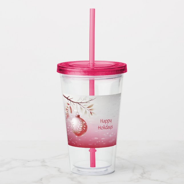 Rosa Jul-Boll Helgdag Akryltumbler Take Away Mugg (Framsida)