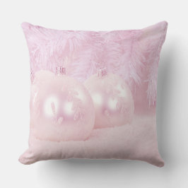 Rosa Jul Bollar på Snö och Rosa - bakgrund Kudde