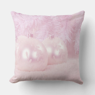 Rosa Jul Bollar på Snö och Rosa - bakgrund Kudde