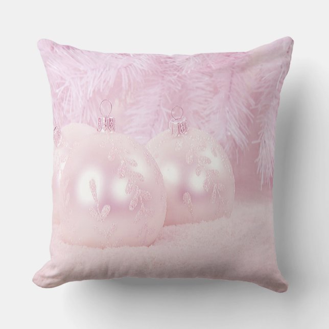 Rosa Jul Bollar på Snö och Rosa - bakgrund Kudde (Framsida)