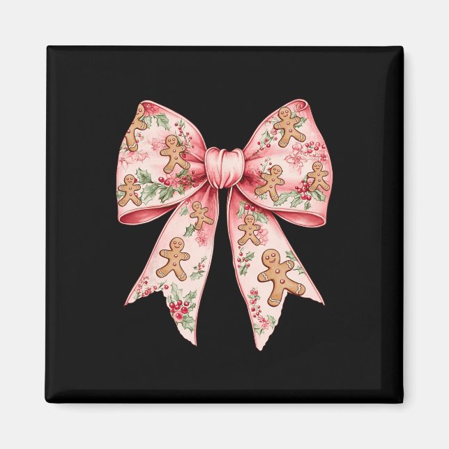 Rosa Jul Bow Coquette Julafton Gingerbröd Kvinnor Magnet (Framsidan)