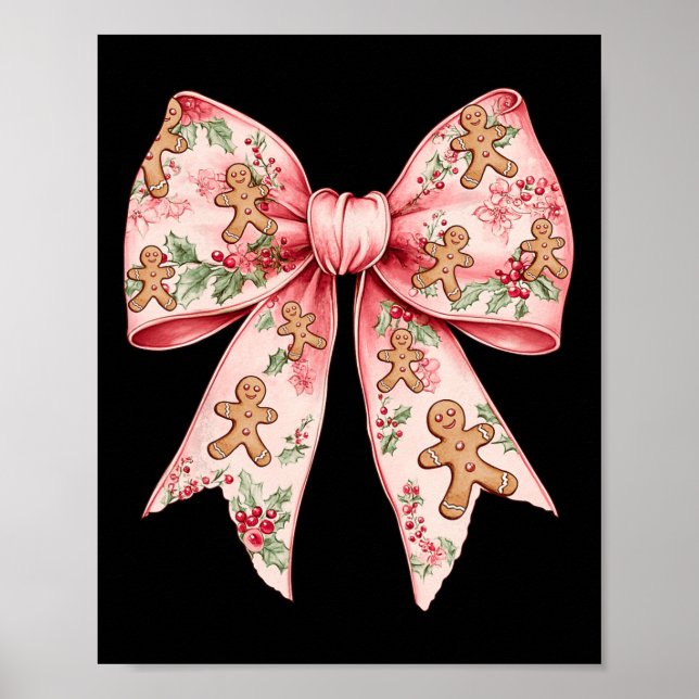 Rosa Jul Bow Coquette Julafton Gingerbröd Kvinnor Poster (Framsidan)