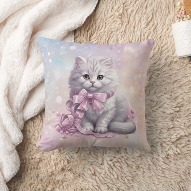 Rosa jul Bow White Kitten Kids Kudde (Filt)