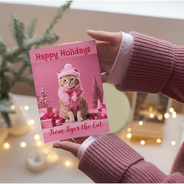 Rosa jul Cat Lovers Ginger Kitten Helgkort (Skapare uppladdad)