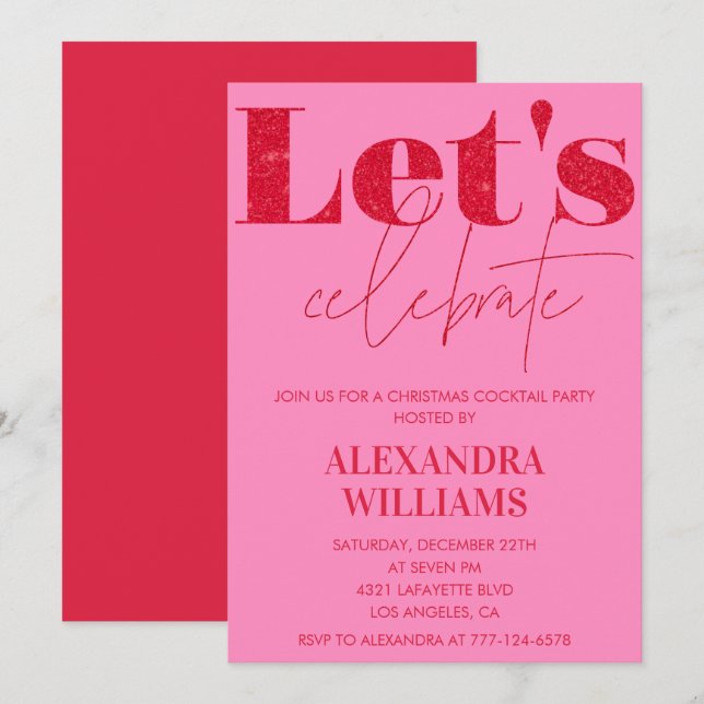 Rosa jul Cocktail Party Låt oss fira Inbjudningar (Fram/baksida)