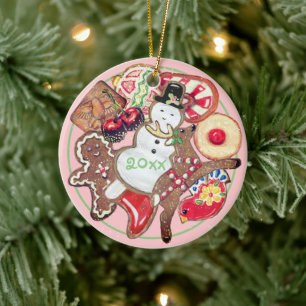 Rosa jul-cookie-växlingsplats Namn Julgransprydnad Keramik