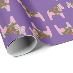 Rosa Jul Dala Horse Wrapping Papper Presentpapper