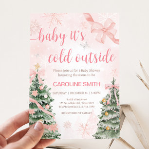 Rosa jul Det är Kall utanför babyskabinka Inbjudningar