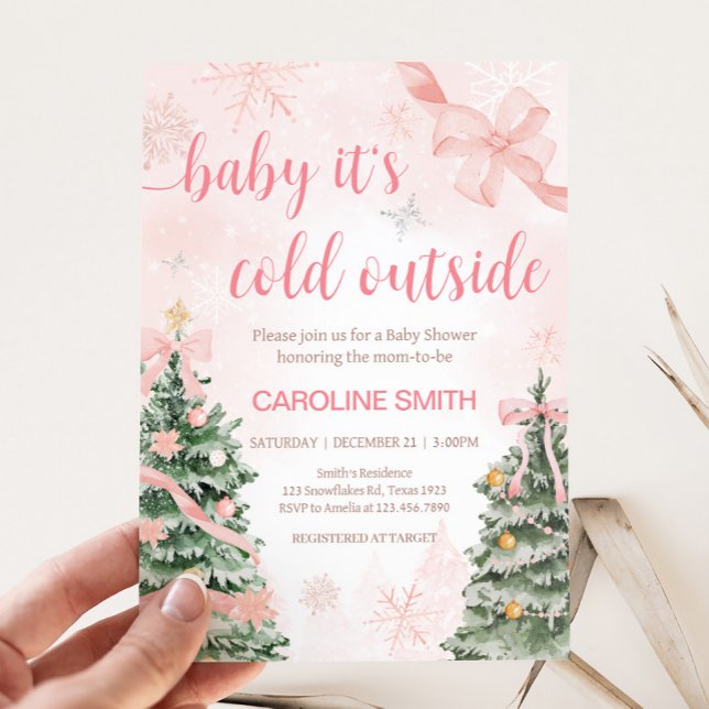 Rosa jul Det är Kall utanför babyskabinka Inbjudningar (Baby It's Cold Outside Pink Christmas Baby Shower Invitation
)