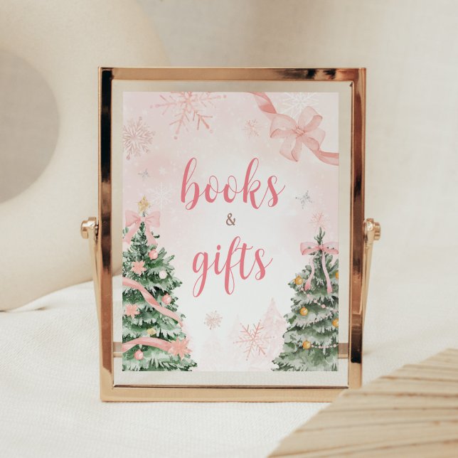 Rosa jul Det är Kall utanför Bokar och gåvor Poster (Baby It's Cold Outside Pink Christmas Baby Shower Books and Gifts Sign)
