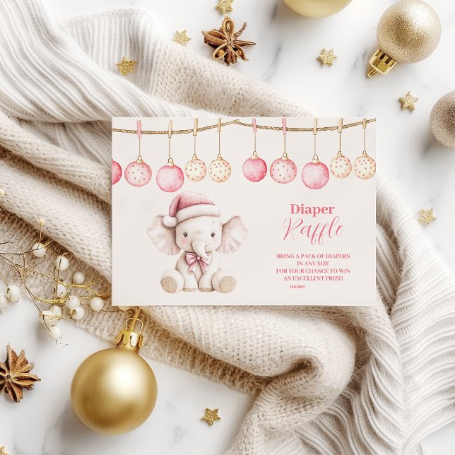Rosa Jul Elephant Baby Shower Diapper Raffle Tilläggskort (Skapare uppladdad)