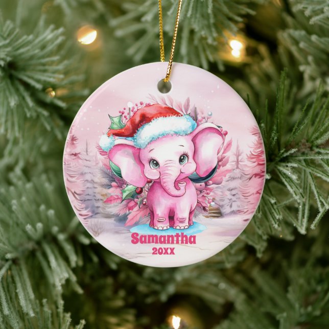 Rosa jul Elephant Kids Photo Ornament (Träd)