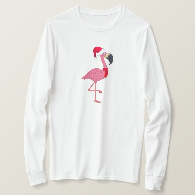 Rosa jul Flamingo Långärmad T-Shirt (Design framsida)