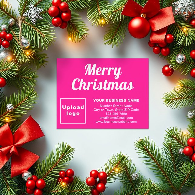 Rosa | Jul | Företag | Liten platta Julkort (Business brand on pink flat holiday card for Christmas)