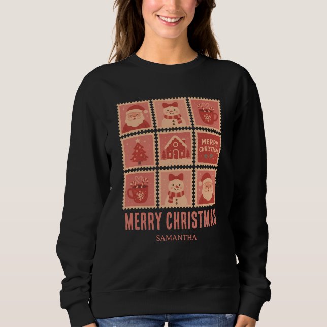 Rosa jul Frimärke Collage T Shirt (Framsida)