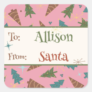 Rosa jul Gift Sticker från Santa Santa Santa Fyrkantigt Klistermärke