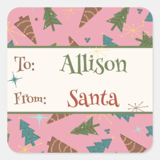 Rosa jul Gift Sticker från Santa Santa Santa Fyrkantigt Klistermärke