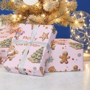 Rosa Jul Gingerbröd Roligt Cute Presentpapper