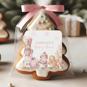 Rosa Jul Girl Baby Shower Fyrkantigt Klistermärke