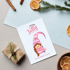 Rosa Jul Girl Gnome med Braid Hair Jolly Julkort