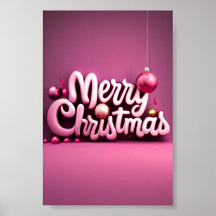 Rosa Jul God jul helgdag 3D-teckensnitt Poster