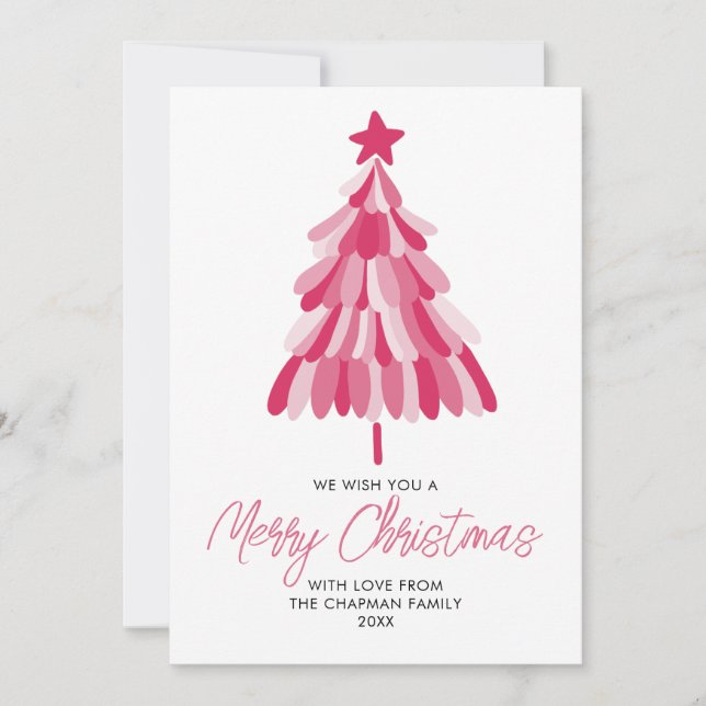 Rosa jul Helgdag träd Julkort (Framsida)