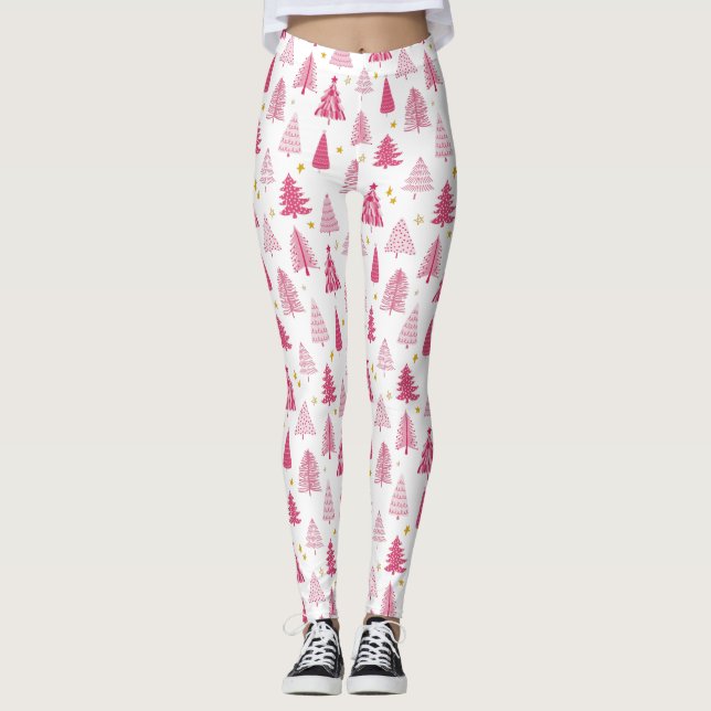Rosa jul Helgdag träd Leggings (Framsida)