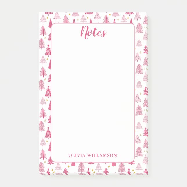 Rosa jul Helgdag träd Post-it Block (Framsida)