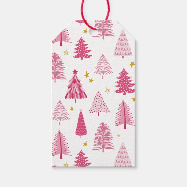 Rosa jul Helgdag träd Presentetikett (Framsidan)