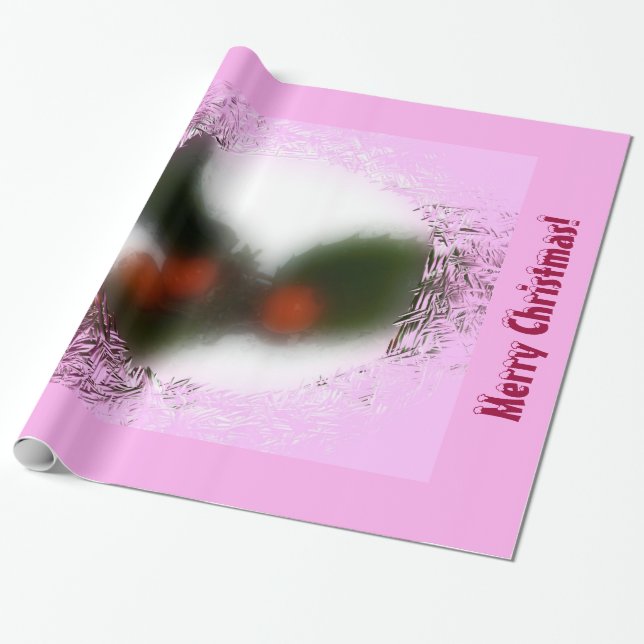 Rosa jul Holly Presentpapper (Utrullad)
