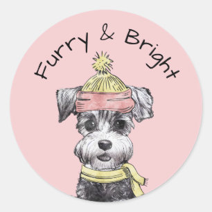 Rosa jul hund Luffig & Ljus Terrier Söt Runt Klistermärke