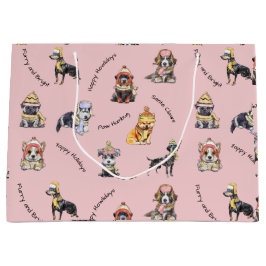 Rosa Jul Illustrated Cute Hundar Patternated