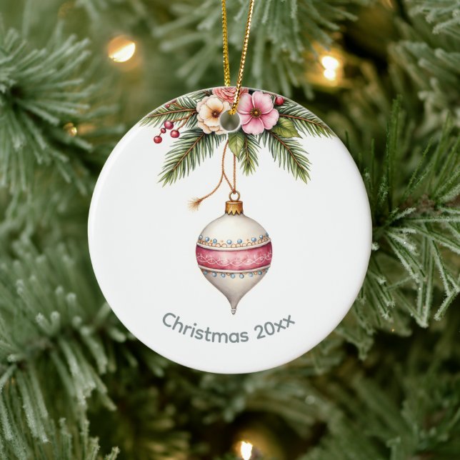 Rosa jul julgransprydnad keramik (Träd)