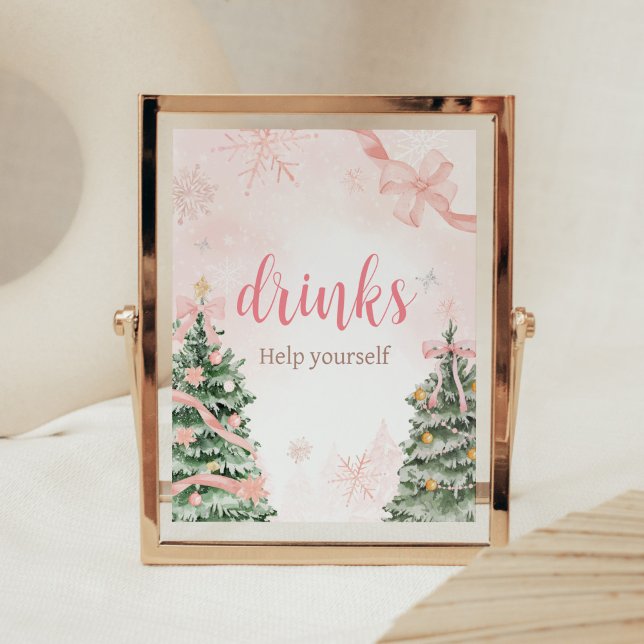 Rosa Jul Kallet utanför babyskåran Poster (Baby It's Cold Outside Pink Christmas Baby Shower Drinks Sign)