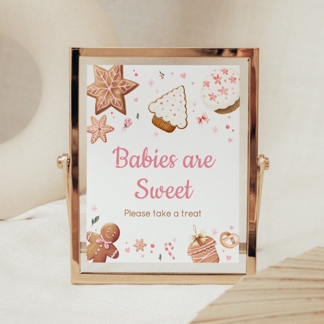 Rosa Jul, lilla Cookie Spädbarn är Sweet Poster (Christmas Little Cookie Gingerbread Baby Shower Babies are Sweet Sign)