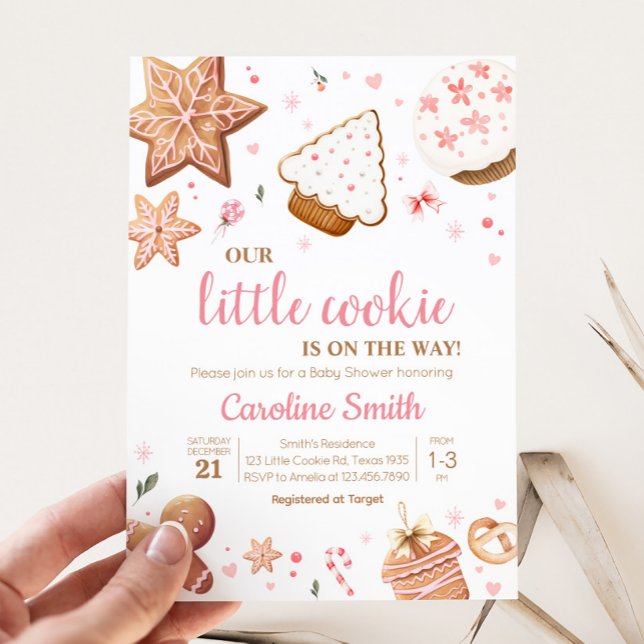 Rosa jul Little Cookie Baby Shower Inbjudningar (Christmas Little Cookie Gingerbread Baby Shower Invitation
)