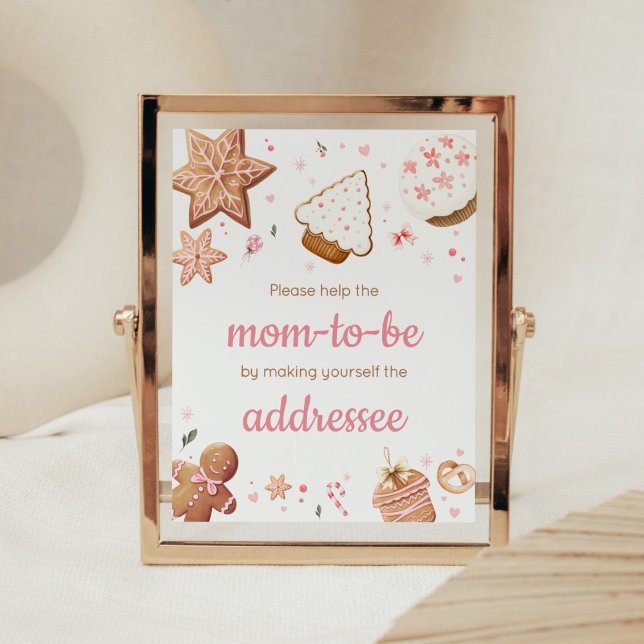Rosa Jul Little Cookie Kuvert Station Poster (Christmas Little Cookie Gingerbread Baby Shower Envelope Station Sign)