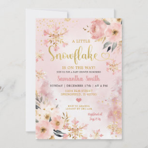 Rosa Jul Little Snowflake Blommigt Baby Shower Inbjudningar
