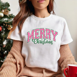 Rosa jul med Glitter-lik Retro Fet text T Shirt