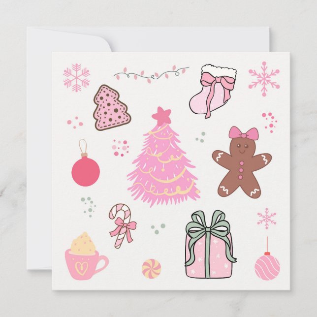 Rosa jul Mönster Julkort (Framsida)