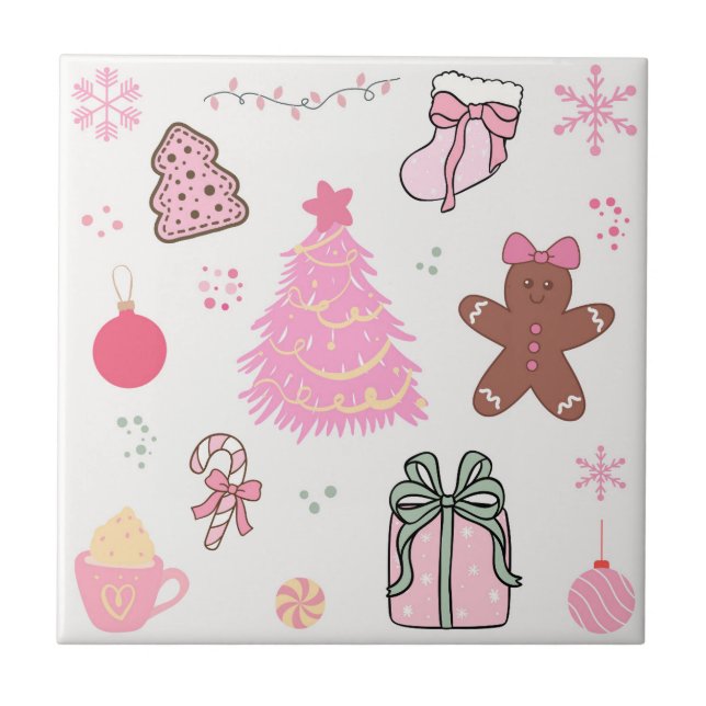 Rosa jul Mönster Kakelplatta (Framsidan)