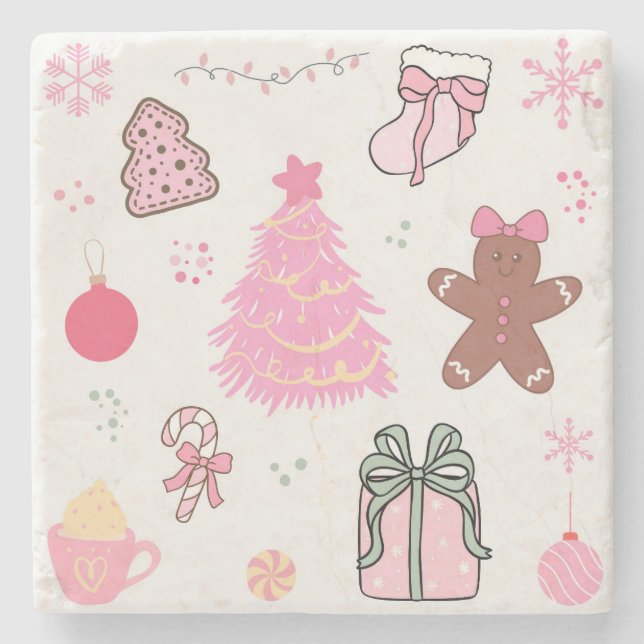 Rosa jul Mönster Stenunderlägg (Framsidan)